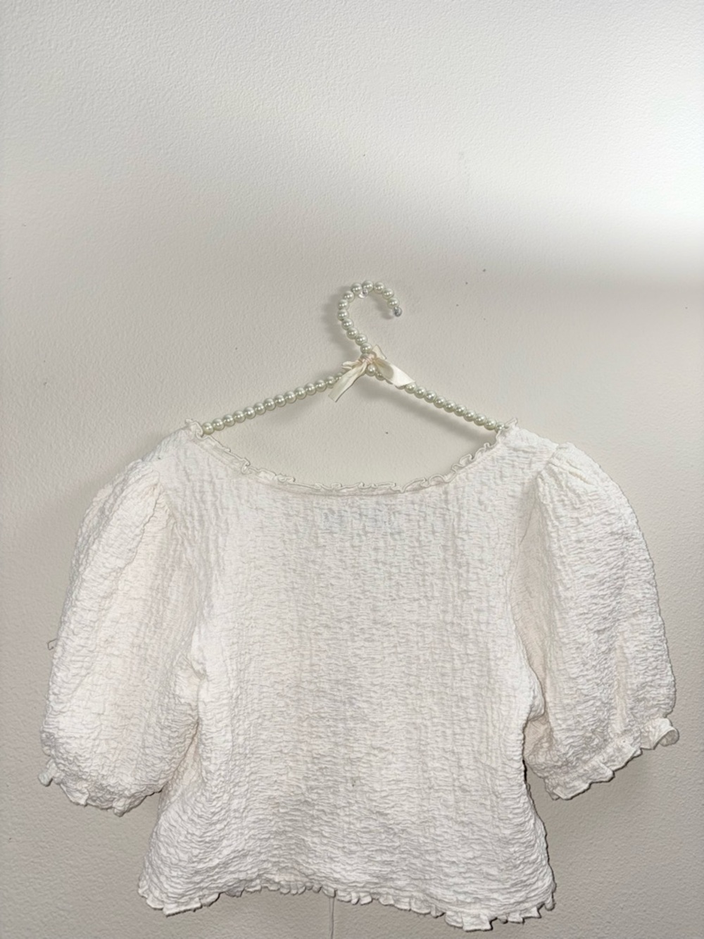 Urban Outfitters Cream Textured Puff-Sleeve Tie-Front Blouse - Picture 6 of 6